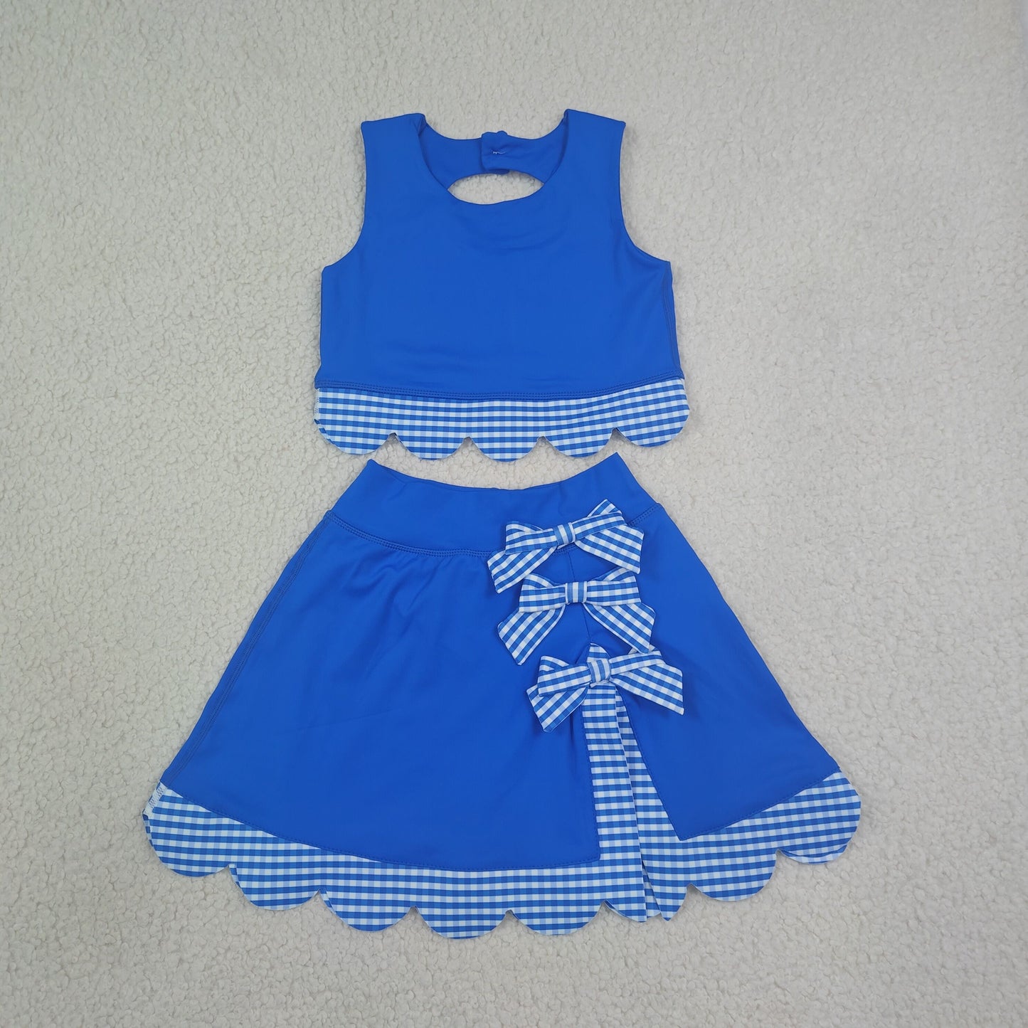 preorder Samples GSD4177 Yoga Scallop Blue Sleeveless Bows Skorts Girls Set