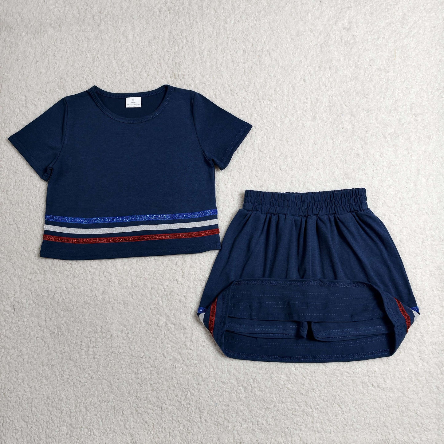 GSD3811 Navy Blue Short Sleeve Shorts Girls Set
