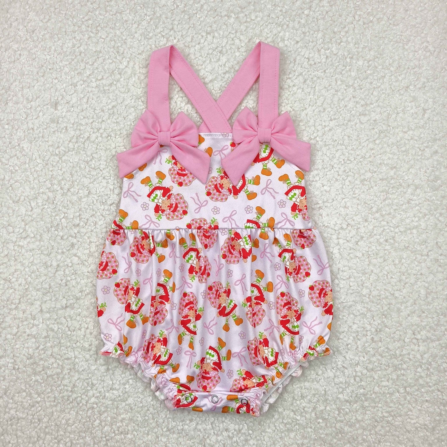 SR2933 cute strawberry girl pink bows girls romper
