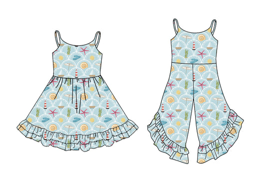 custom moq 5 Starfish Boat Sea Dress/Jumpsuits Sibling Clothes