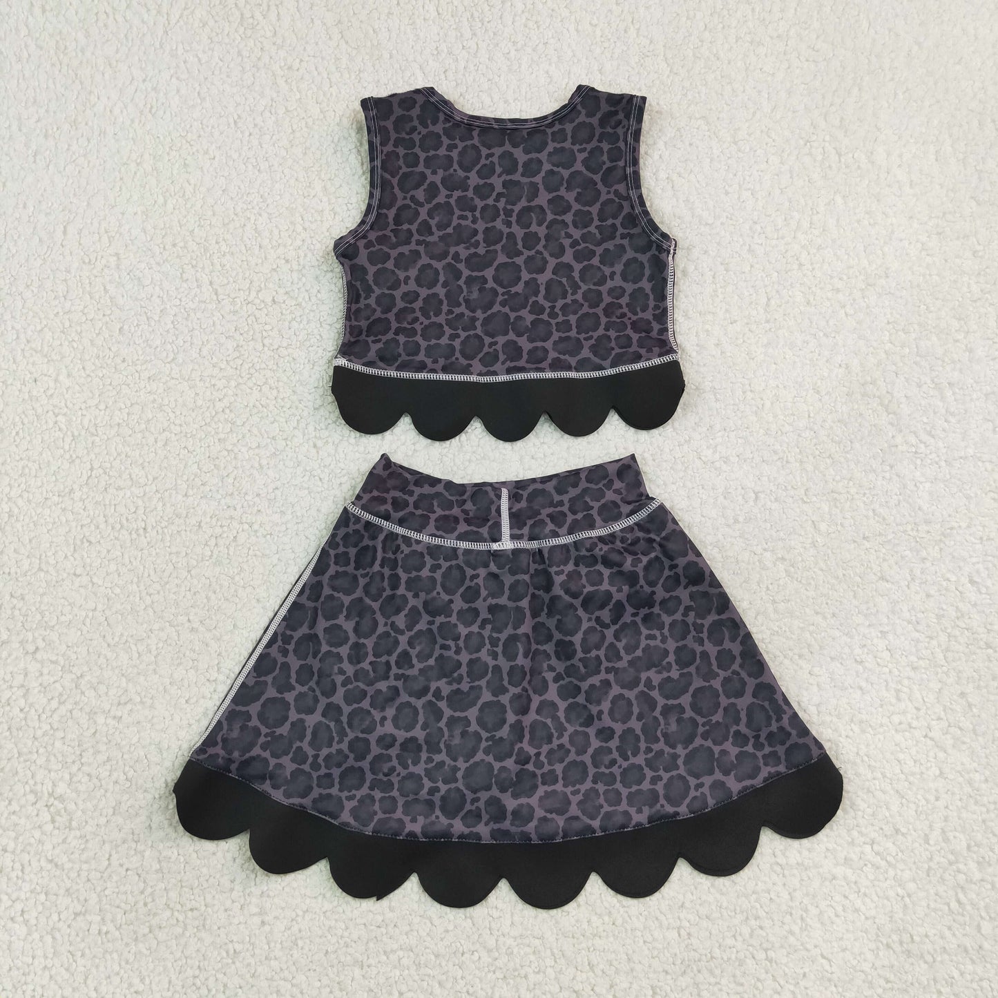 GSD4268 Yoga Scallop Black Sleeveelss Shorts Girls Set