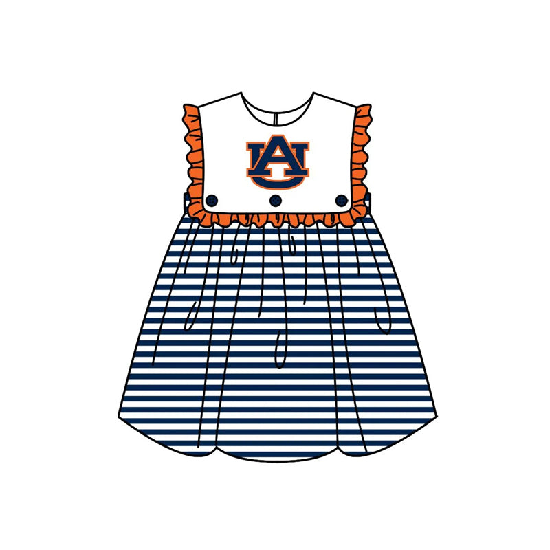 custom moq 3 football team UA navy blue striped girls dress