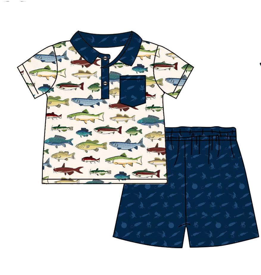 Custom Moq 3 Cute Fishing Navy Blue sibling clothes