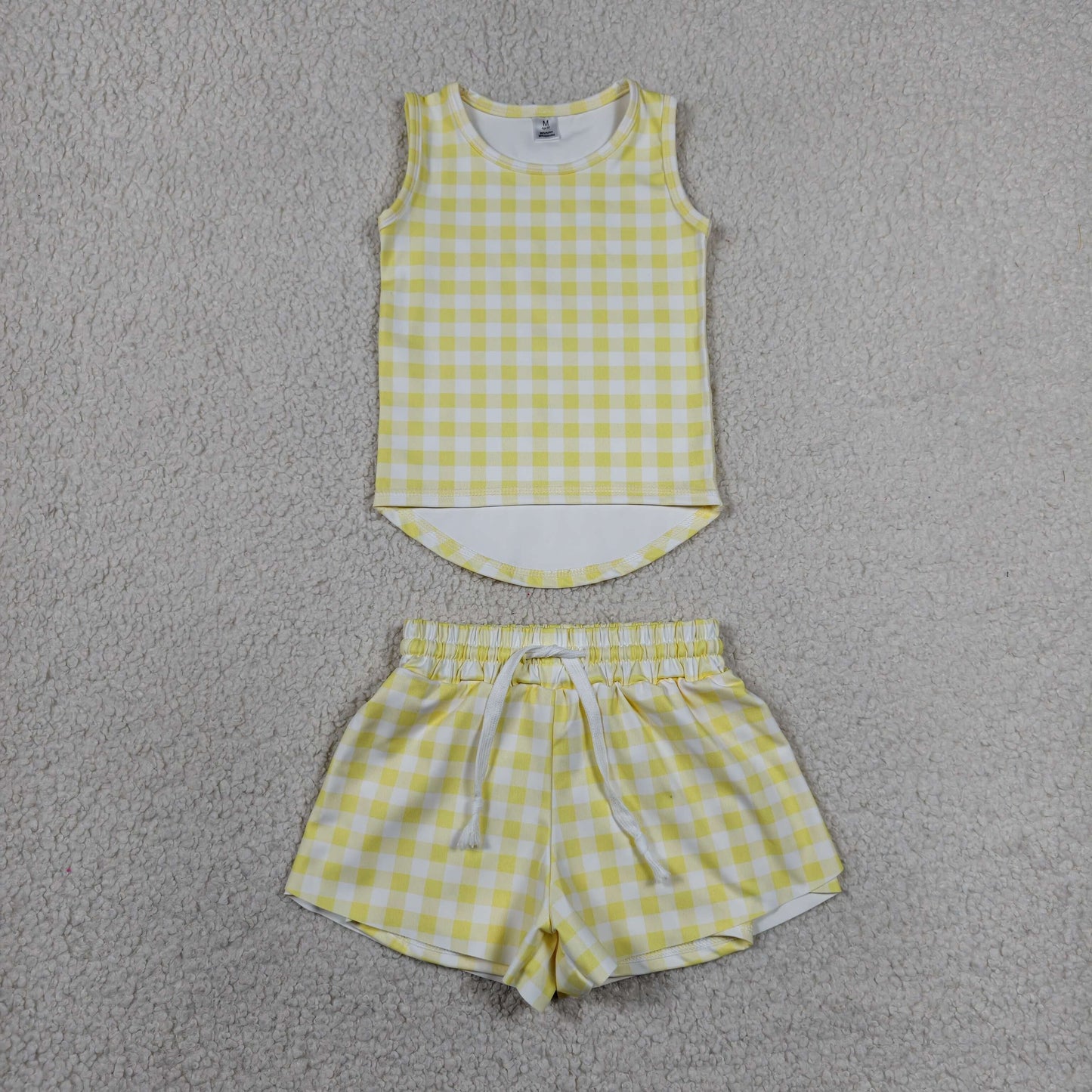 GSSO3475 Yoga Yellow Checkered Sleeveless Shorts Girls Set
