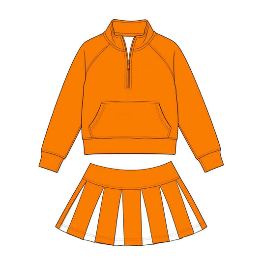 Custom Moq 3 Orange Zipper Long Sleeve Skorts Girls Set