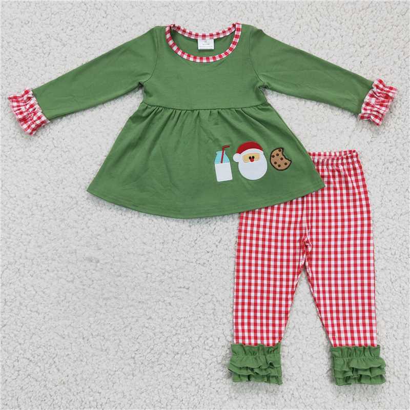 Embroidery Christmas Santa milk cookie green RTS Sibling Clothes