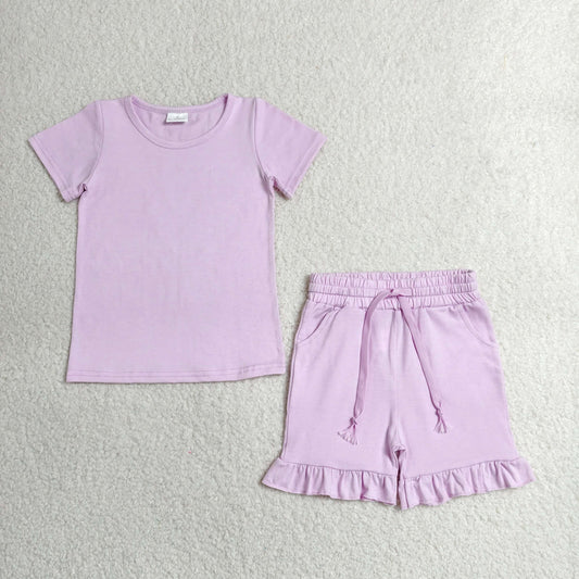 GSSO3350 Light Purple Short Sleeve Shorts Girls Set