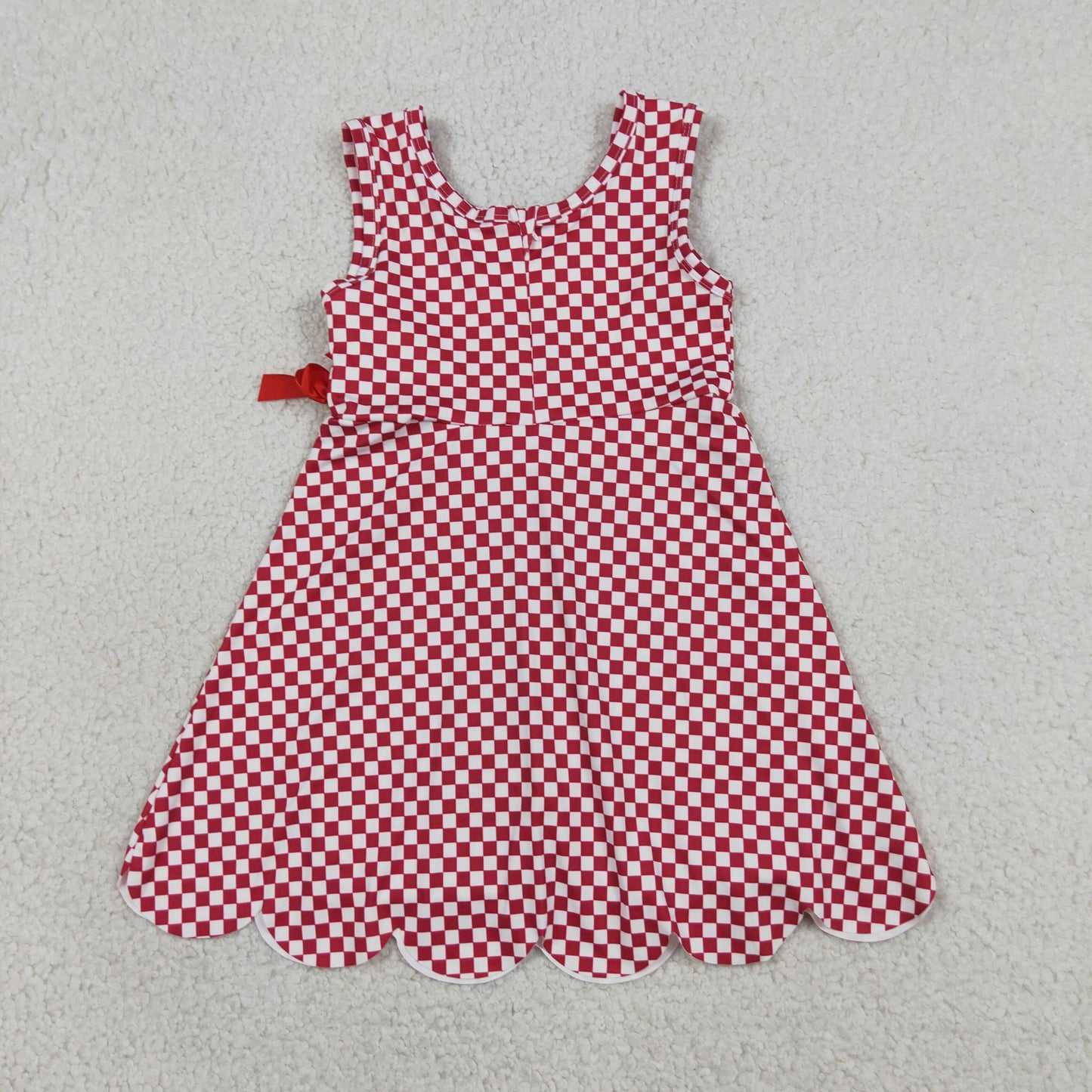 GSD3669 Yoga Scallop Red Checkered Sleeveless Skorts Girls Dress