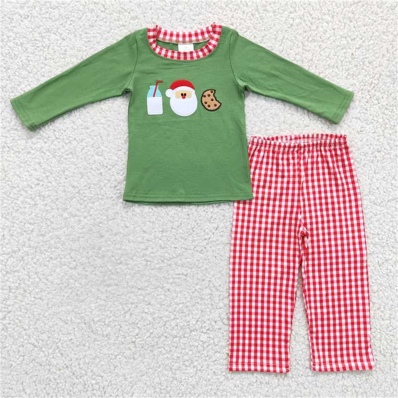 Embroidery Christmas Santa milk cookie green RTS Sibling Clothes