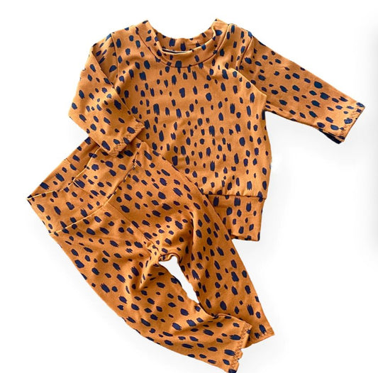 preorder BLP0359 Brown leopard long sleeve boys pajamas