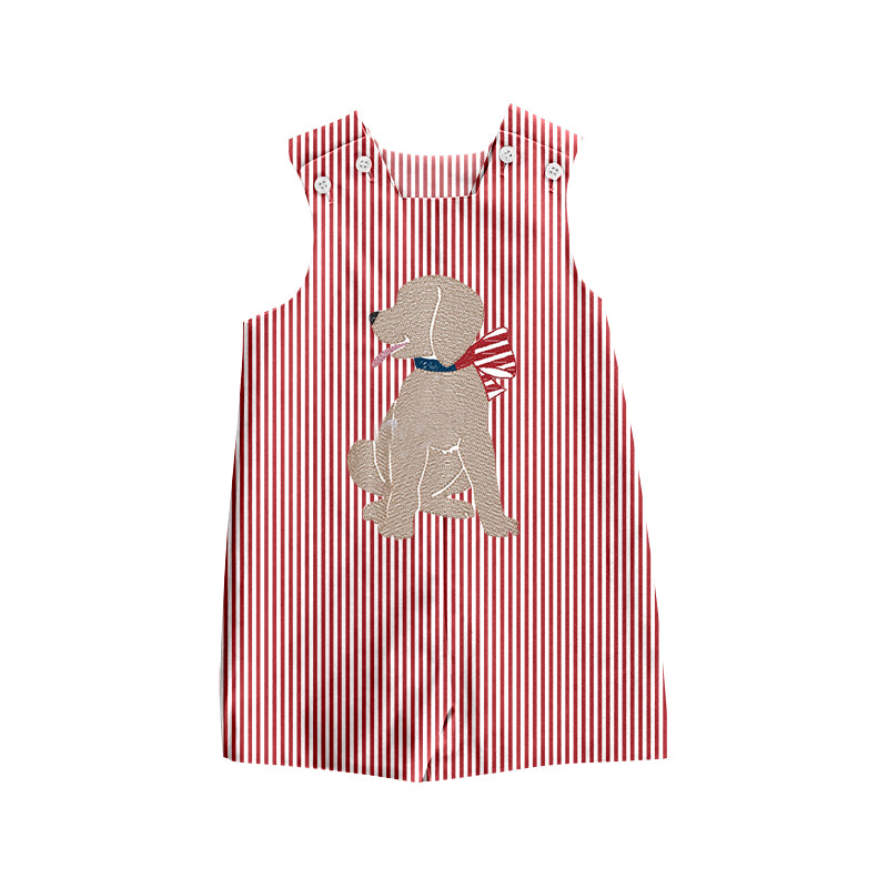 Custom July 4th dog red striped sleeveless boys romper moq 3