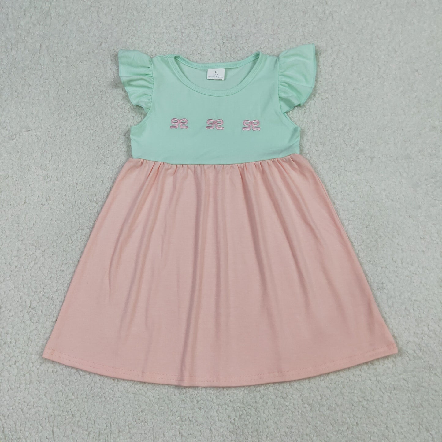 Embroidery GSD3530 Pink Bows Flutter Sleeve Girls Dress