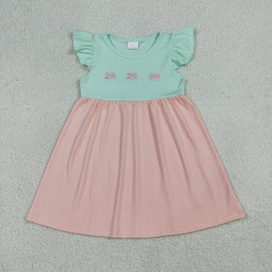 Embroidery GSD3530 Pink Bows Flutter Sleeve Girls Dress