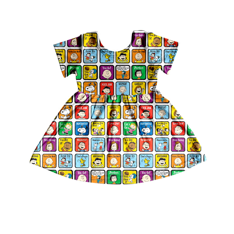 custom cartoon dog short sleeve girls dress