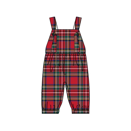 custom Christmas red green checkered sleeveless boys jumpsuit