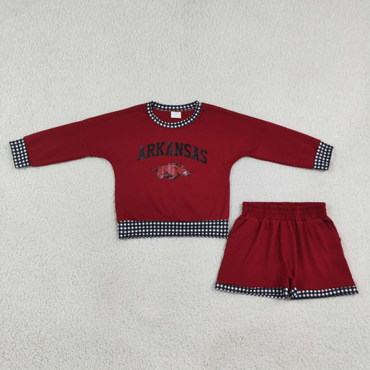 GLS0167 ARKANSAS Maroon Long Sleeve Shorts Boys Set