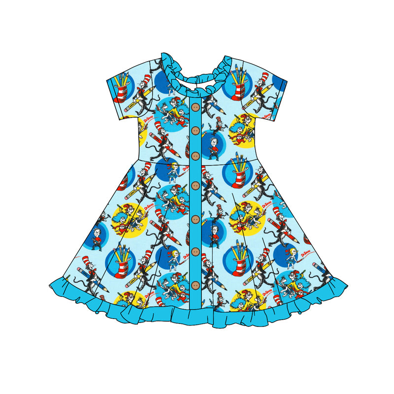 custom moq 3 Christmas cartoon Dr blue short sleeve girls dress