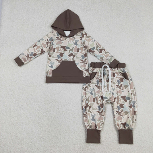 BLP1403 Hunting Camo Mallard Duck Pocket Hoodie Long Sleeve Pants Boys Set