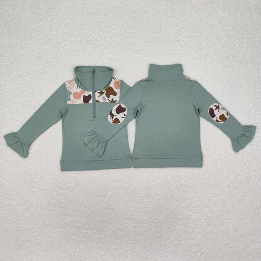 GT0669 hunting camo dogs green long sleeve girls pullover