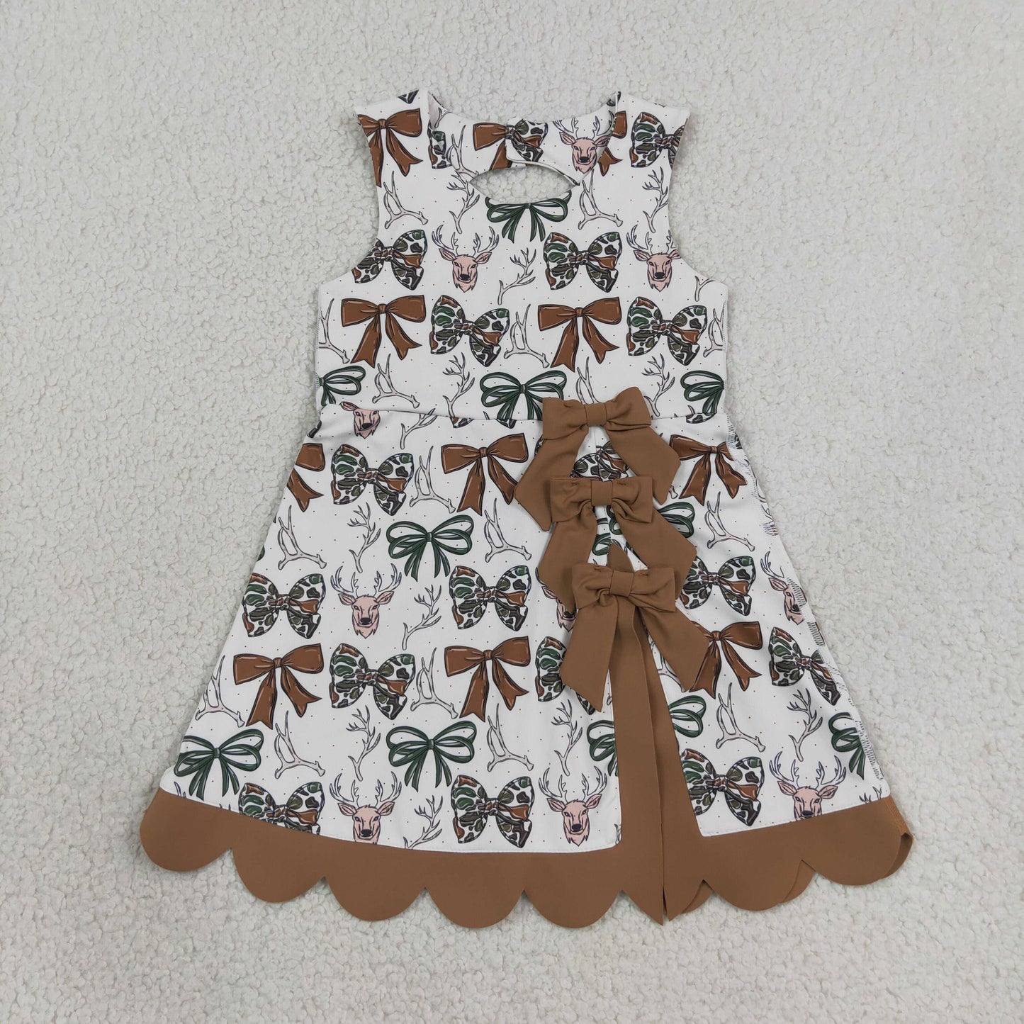GSD4008 Yoga Scallop Camo Bows Deer Shorts Sleeveless Girls Dress