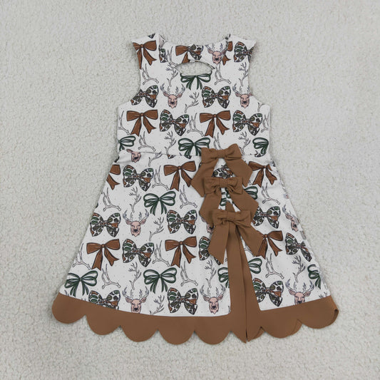 GSD4008 Yoga Scallop Camo Bows Deer Shorts Sleeveless Girls Dress