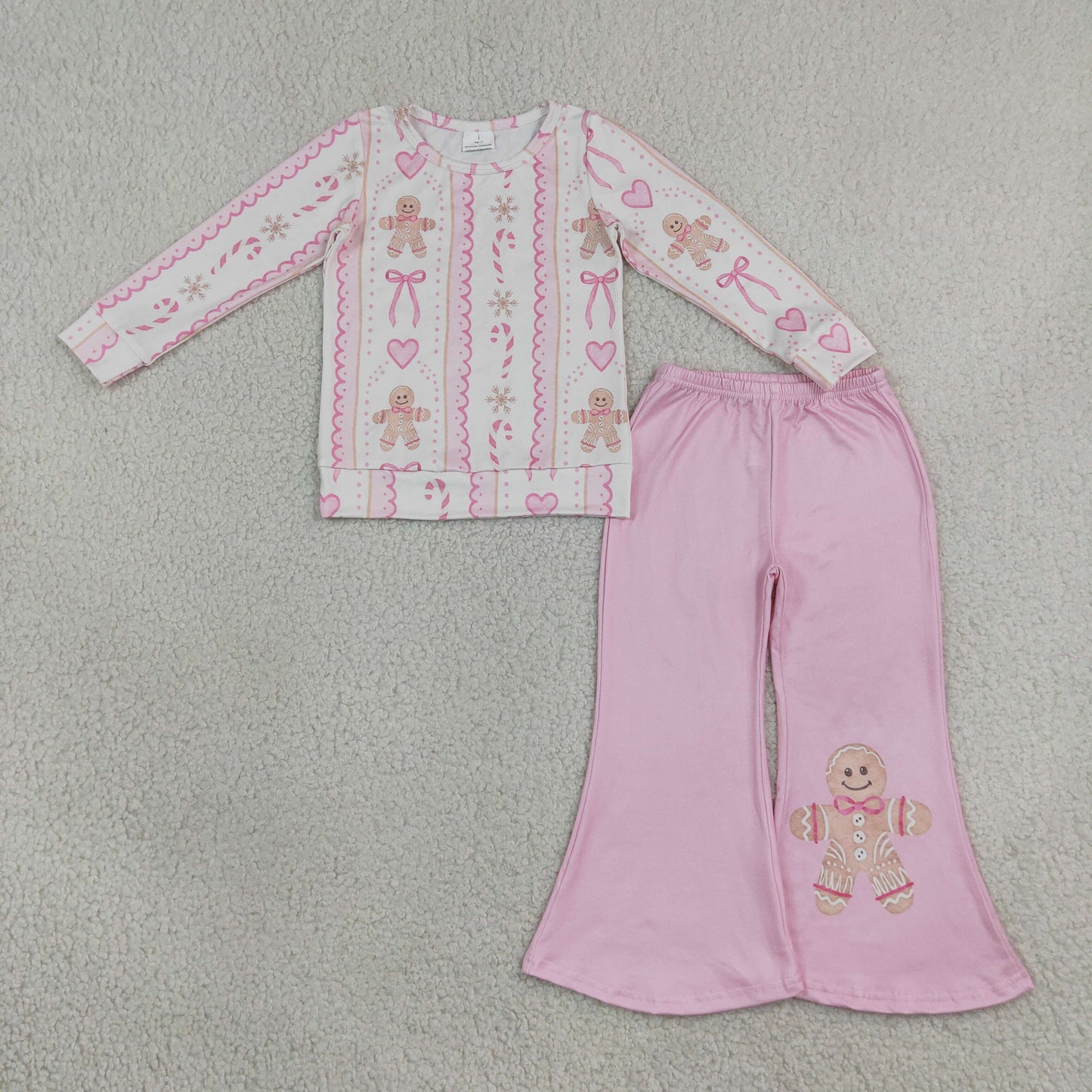 GLP3540 Christmas Gingerbread Man Bows Long Sleeve Green Pants Girls Set