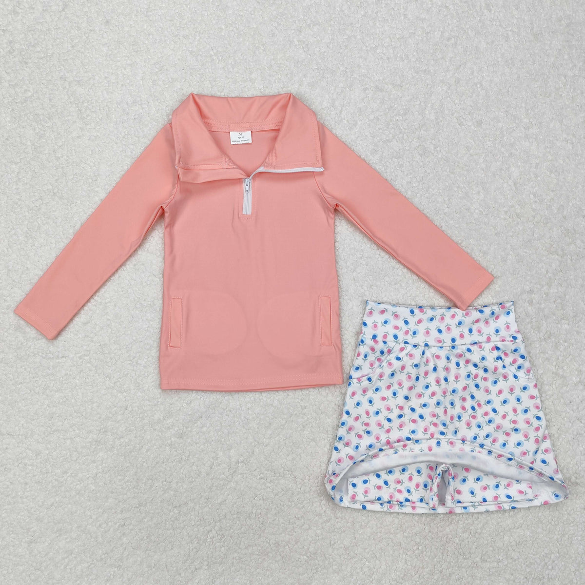 GLD0984 pink zipper long sleeve colorful flowers skirt with shorts girls yoga set