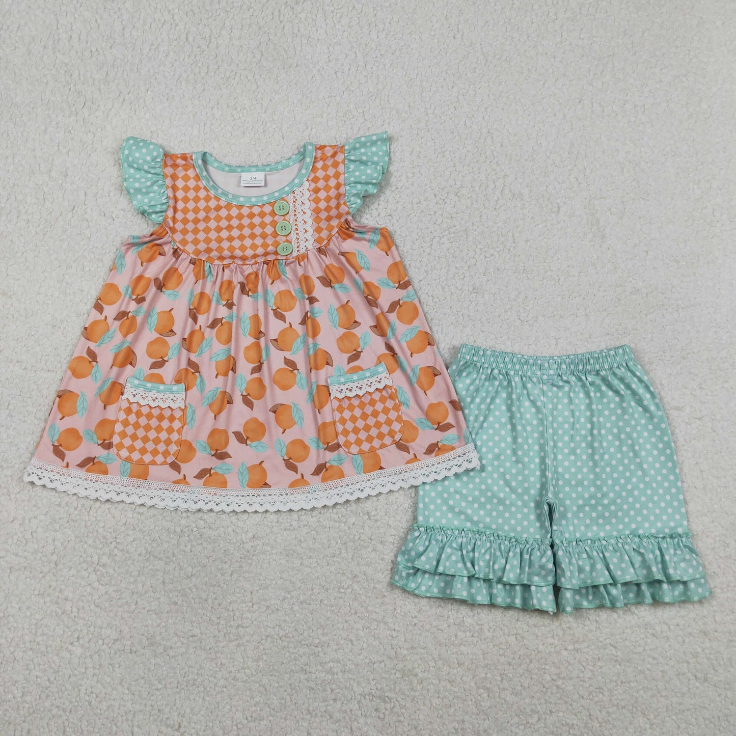 GSSO3742 Orange Flutter Sleeve Shorts Girls Set