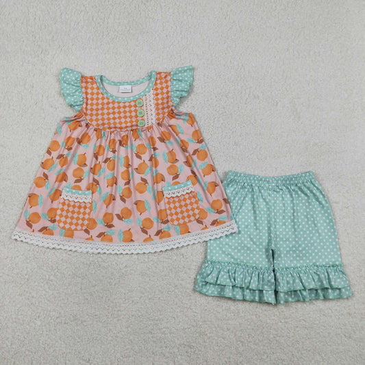 GSSO3742 Orange Flutter Sleeve Shorts Girls Set