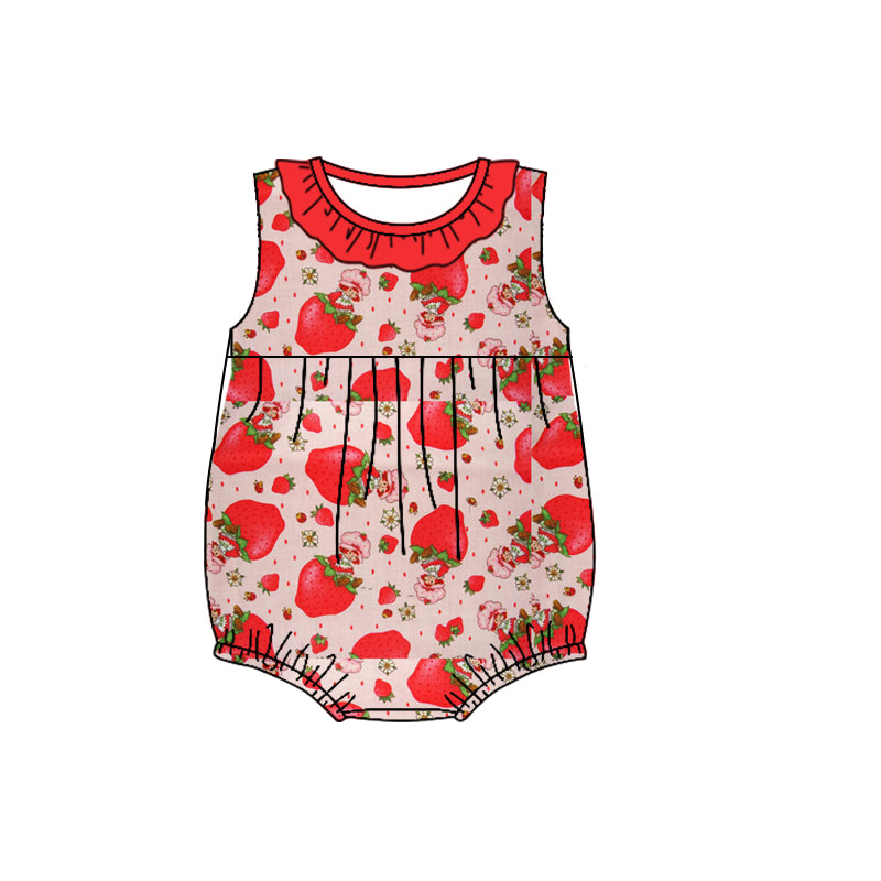 custom style strawberry girl 2 pink sleeveless girls romper
