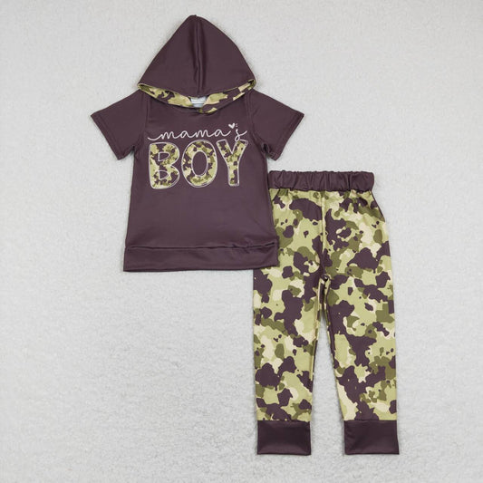 BSPO0274 Mama's Boy Brown Short Sleeve Hoodie Camo Pants Boys Set