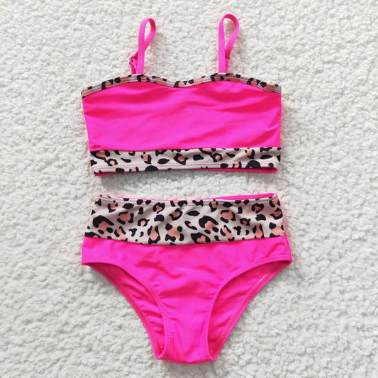 S0138 Hot Pink Leopard Print Girls Bathing Suits Swimsuits