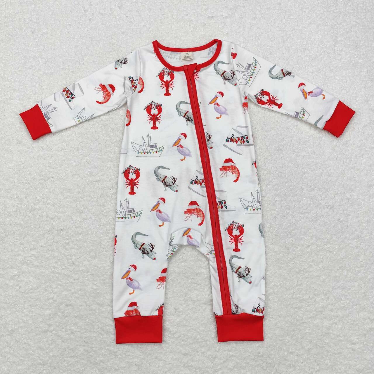 LR1399 bamboo Christmas hat crayfish light boat long sleeve boys zipper romper