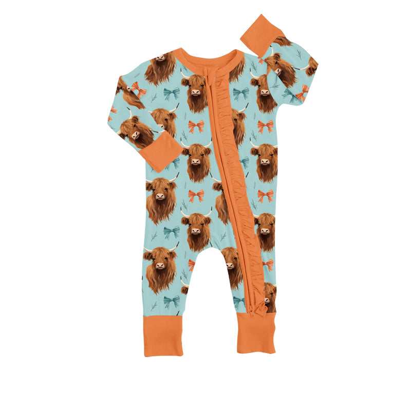 custom S 9.2 Highland cow kids romper