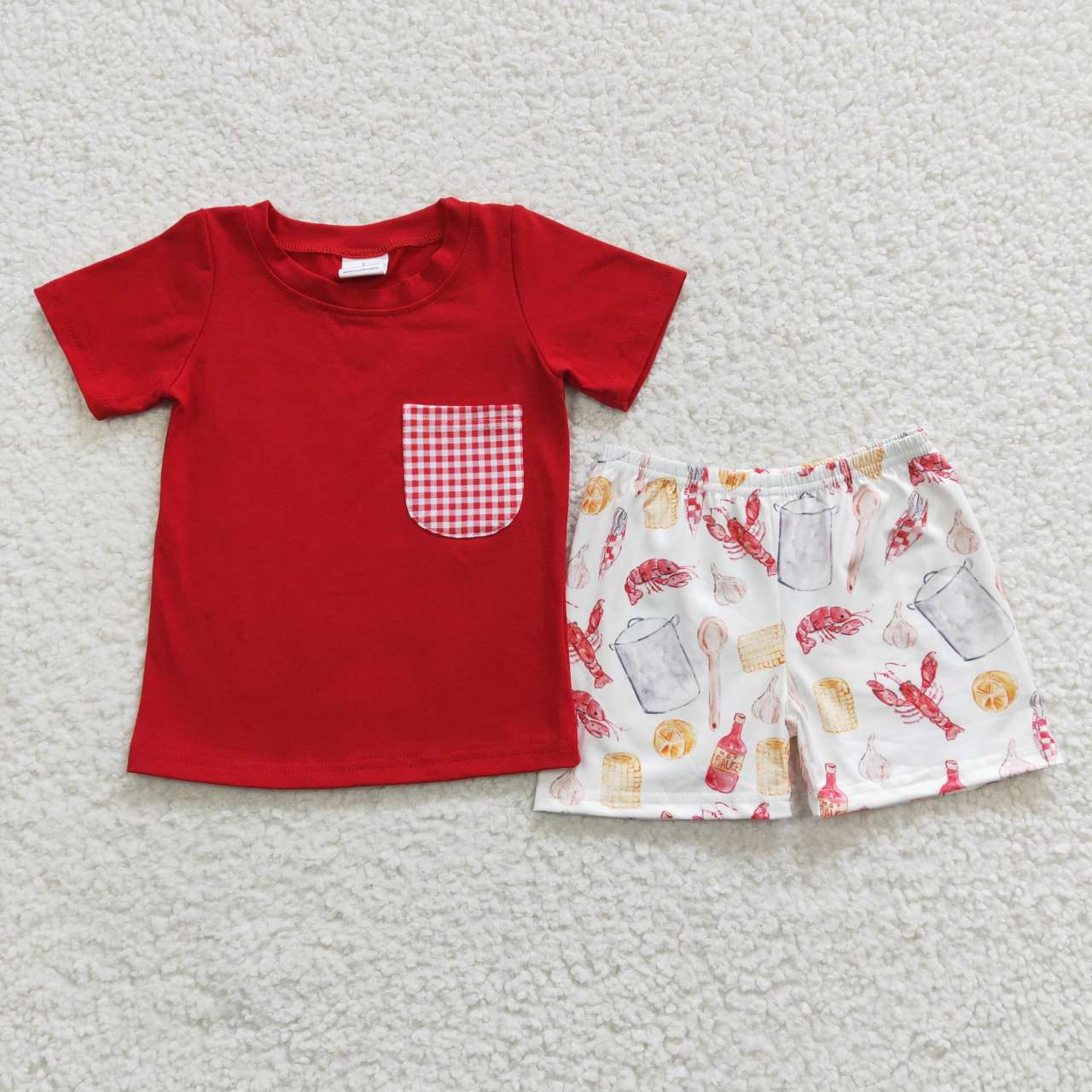 BSSO0250 Cray Red Pocket Short Boy Summer Set