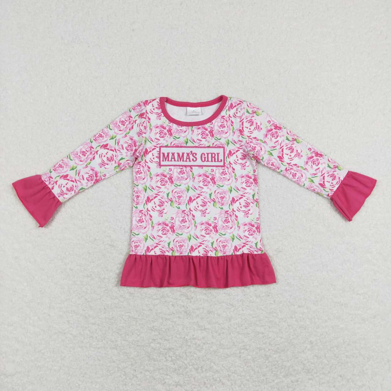 GT0403 Embroidery Mamas girl hot pink flowers long sleeve girls pullover