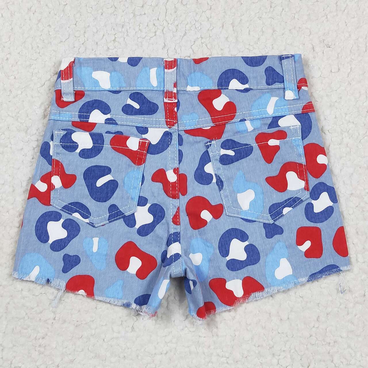 SS0166 Colorful Leopard Blue Denim Shorts Girls Jeans