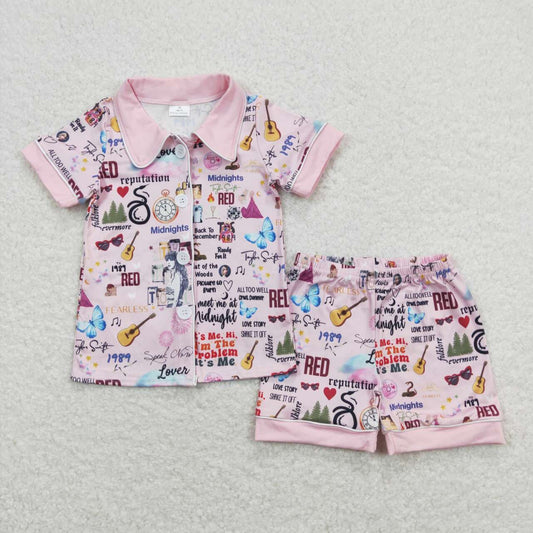 GSSO0578 Country Singer Red Pink Short Sleeve Shorts Girls Pajamas