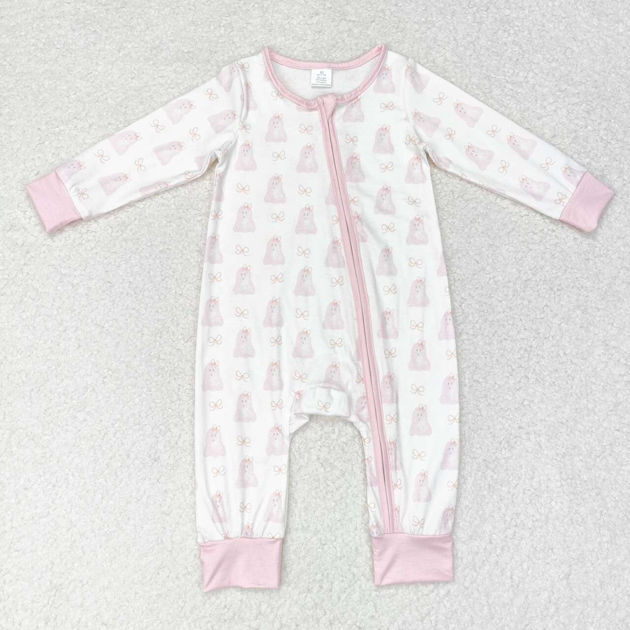 LR1124 bamboo Halloween spooky pink zipper long sleeve boys romper