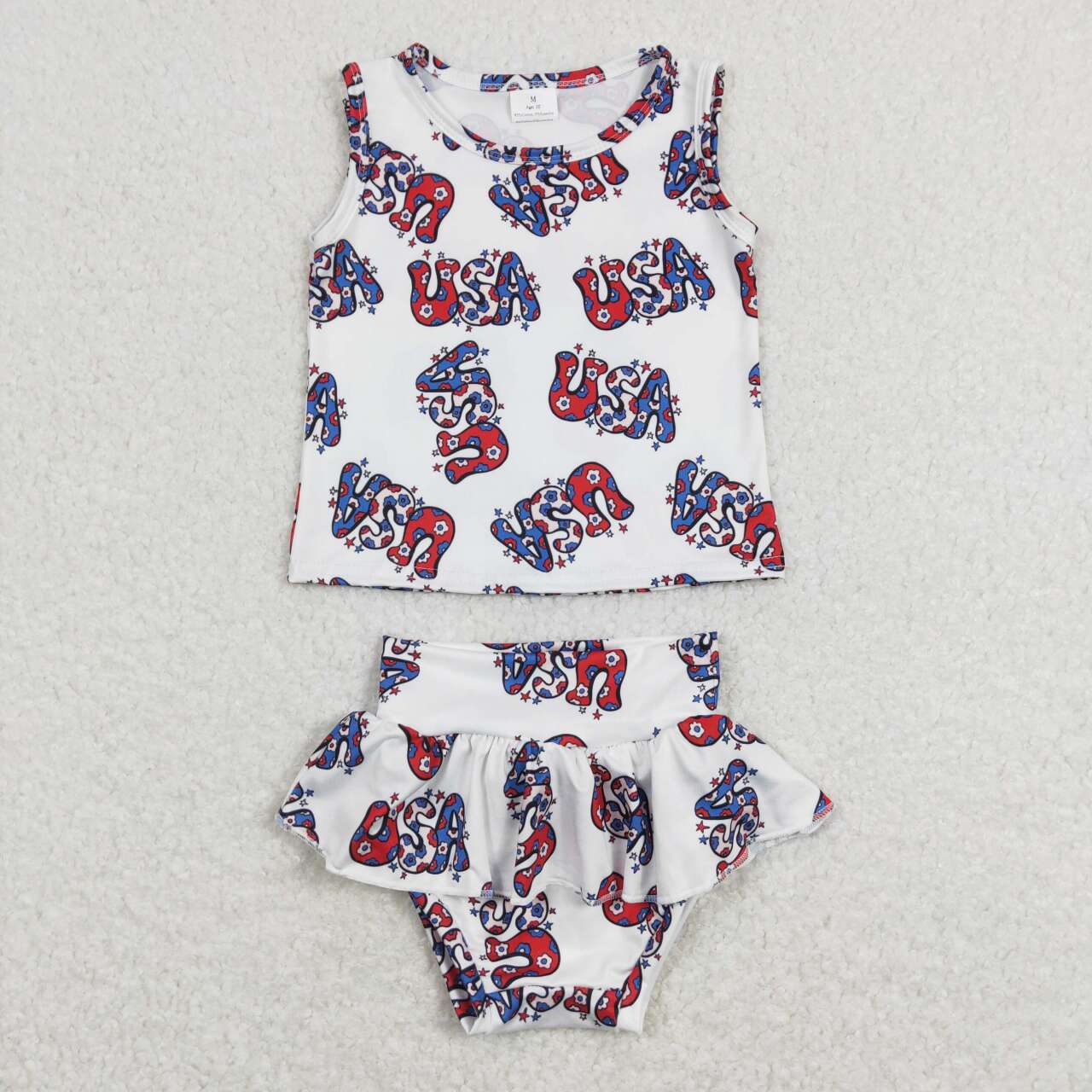 GBO0225 July 4th USA sleeveless girls bummies set