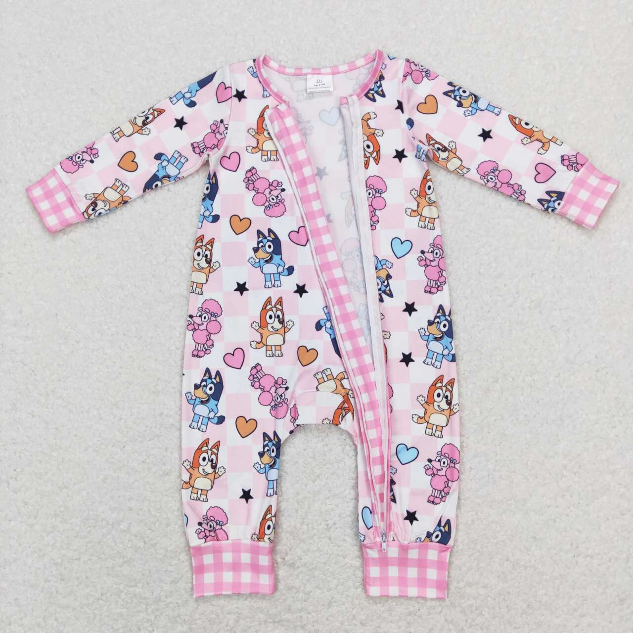 LR0870 Valentine's Day Cartoon Dog Pink Long Sleeve Zipper Girls Romper