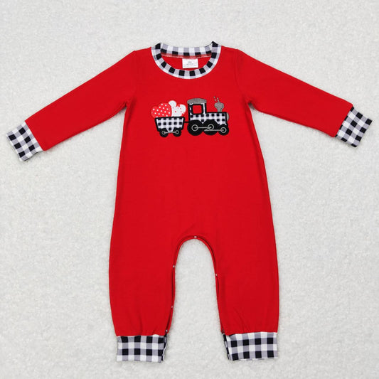 LR0783 Valentine's Day heart truck red long sleeve boys romper