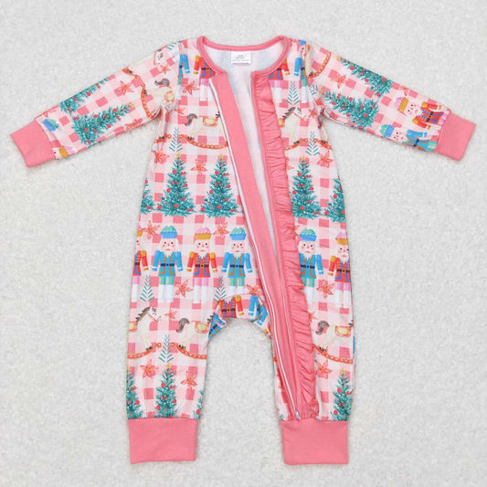LR0665 Christmas King & soldier pink long sleeve girls romper