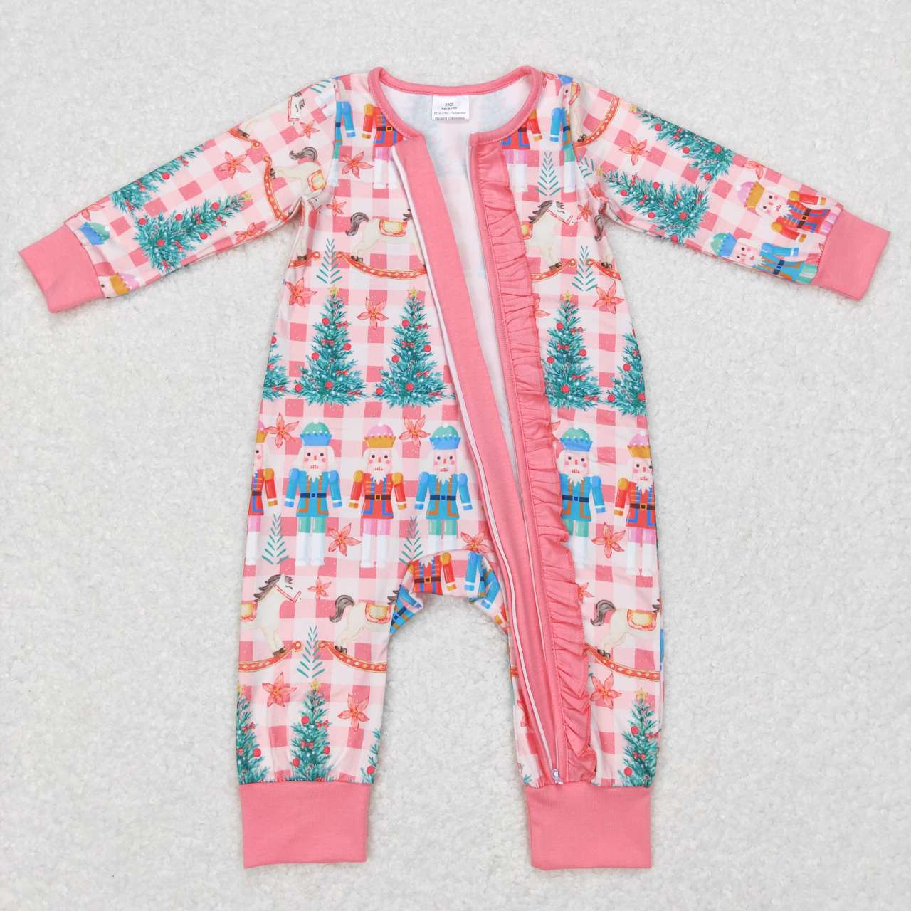 LR0665 Christmas King & soldier pink long sleeve girls romper