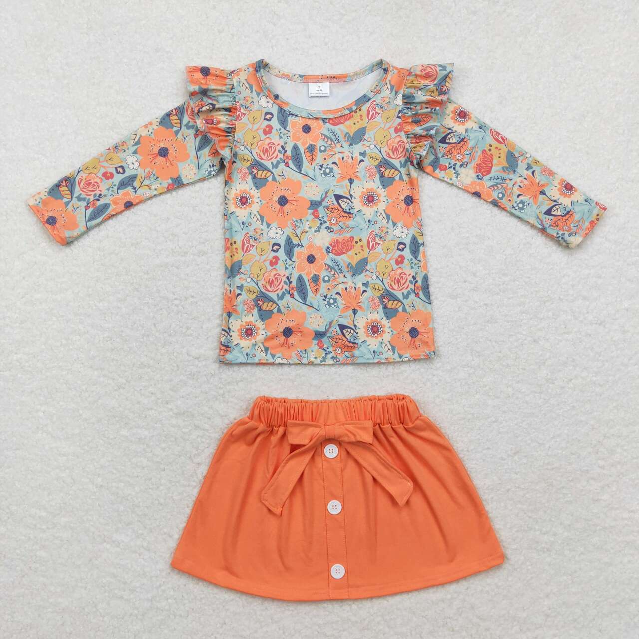 GLD0591 colorful flowers long sleeve orange skirt girls set