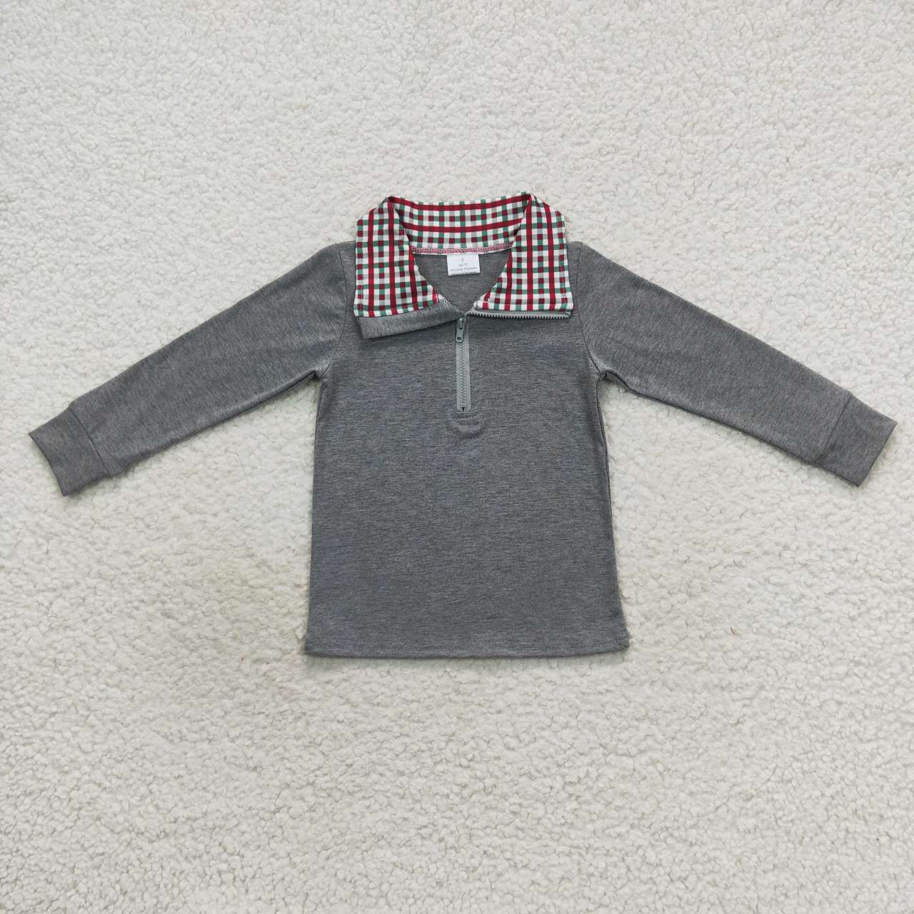 BT0283 Red & Green plaid grey long sleeve boys top