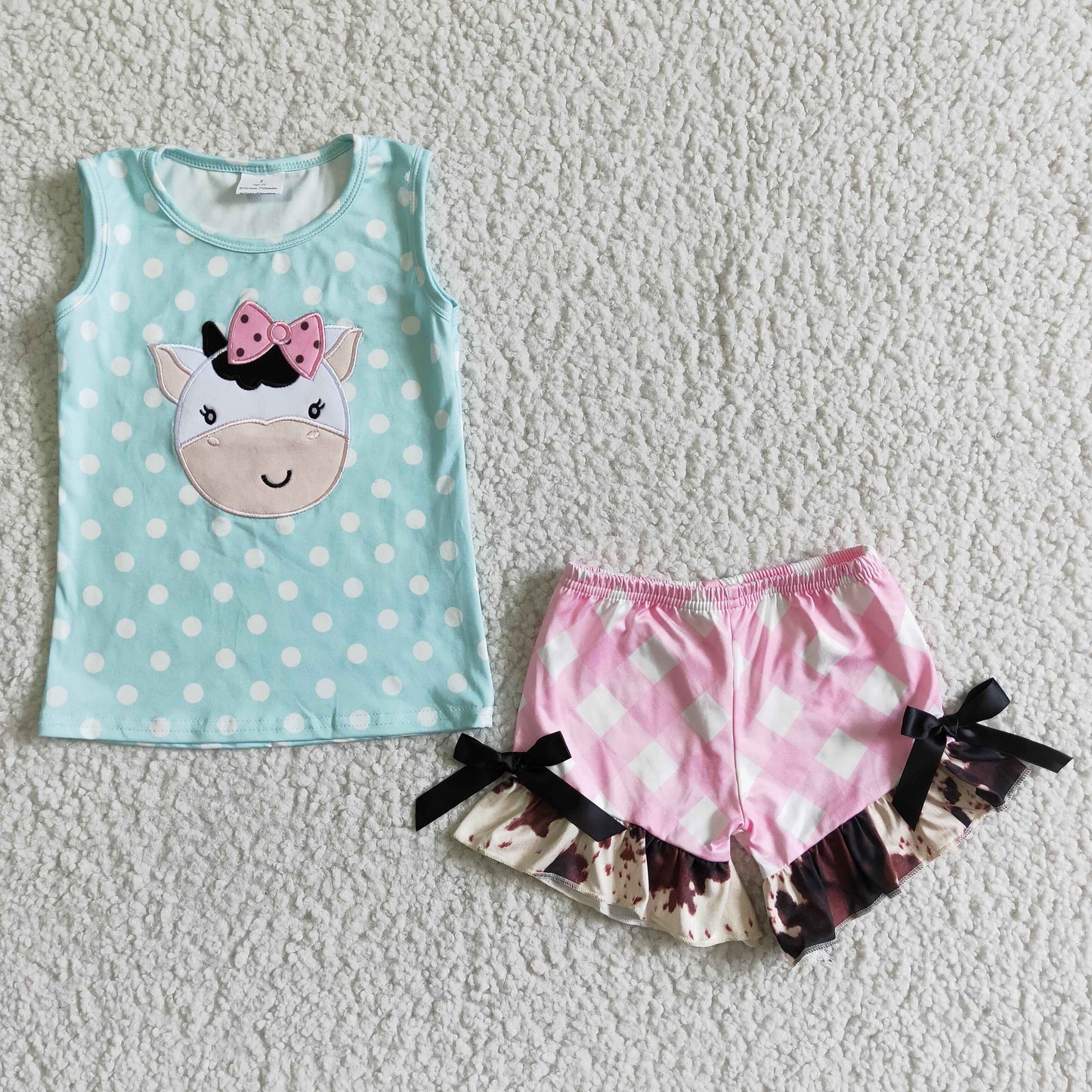 GSSO0088 Embroidery Cow Summer Baby Girls Set