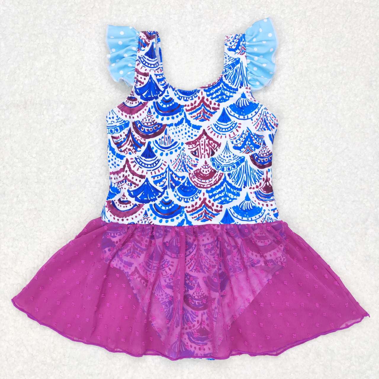 S0154 Mermaid purple flutter sleeve girls swimsuit