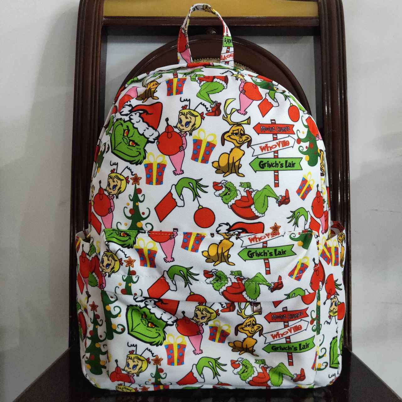 BA0138 Christmas green face frog kids bag