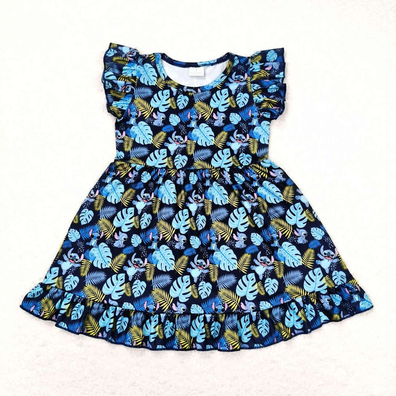 GSD0863 Cartoon baby animals navy flutter sleeve girls dress